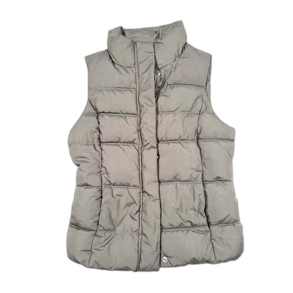 GAP Puffer Vest S Small Womens Green Taupe Cold Control Quilted Full Zip Gilet